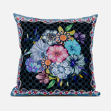 28x28 Black Blue Blown Seam Broadcloth Floral Throw Pillow