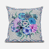 18x18 Beige Blue Gray Blown Seam Broadcloth Floral Throw Pillow