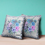 20x20 Beige Blue Gray Blown Seam Broadcloth Floral Throw Pillow