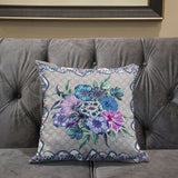 20x20 Beige Blue Gray Blown Seam Broadcloth Floral Throw Pillow