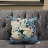 16" X 16" Yellow And Blue Bird Blown Seam Indoor Outdoor Throw Pillow