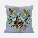 16x16 Green Brown Gray Bird Blown Seam Broadcloth Animal Print Throw Pillow