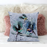 16x16 Blue Pink Gray Bird Blown Seam Broadcloth Animal Print Throw Pillow