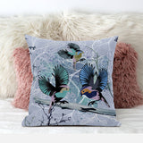 20x20 Blue Pink Gray Bird Blown Seam Broadcloth Animal Print Throw Pillow