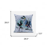 28x28 Blue Pink Gray Bird Blown Seam Broadcloth Animal Print Throw Pillow