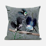 16x16 Off White Green Bird Blown Seam Broadcloth Animal Print Throw Pillow