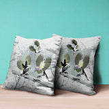 18x18 OliveGreen Offwhite Bird Blown Seam Broadcloth Animal Print Throw Pillow