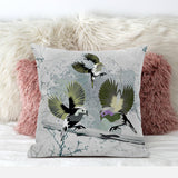 20x20 OliveGreen Offwhite Bird Blown Seam Broadcloth Animal Print Throw Pillow