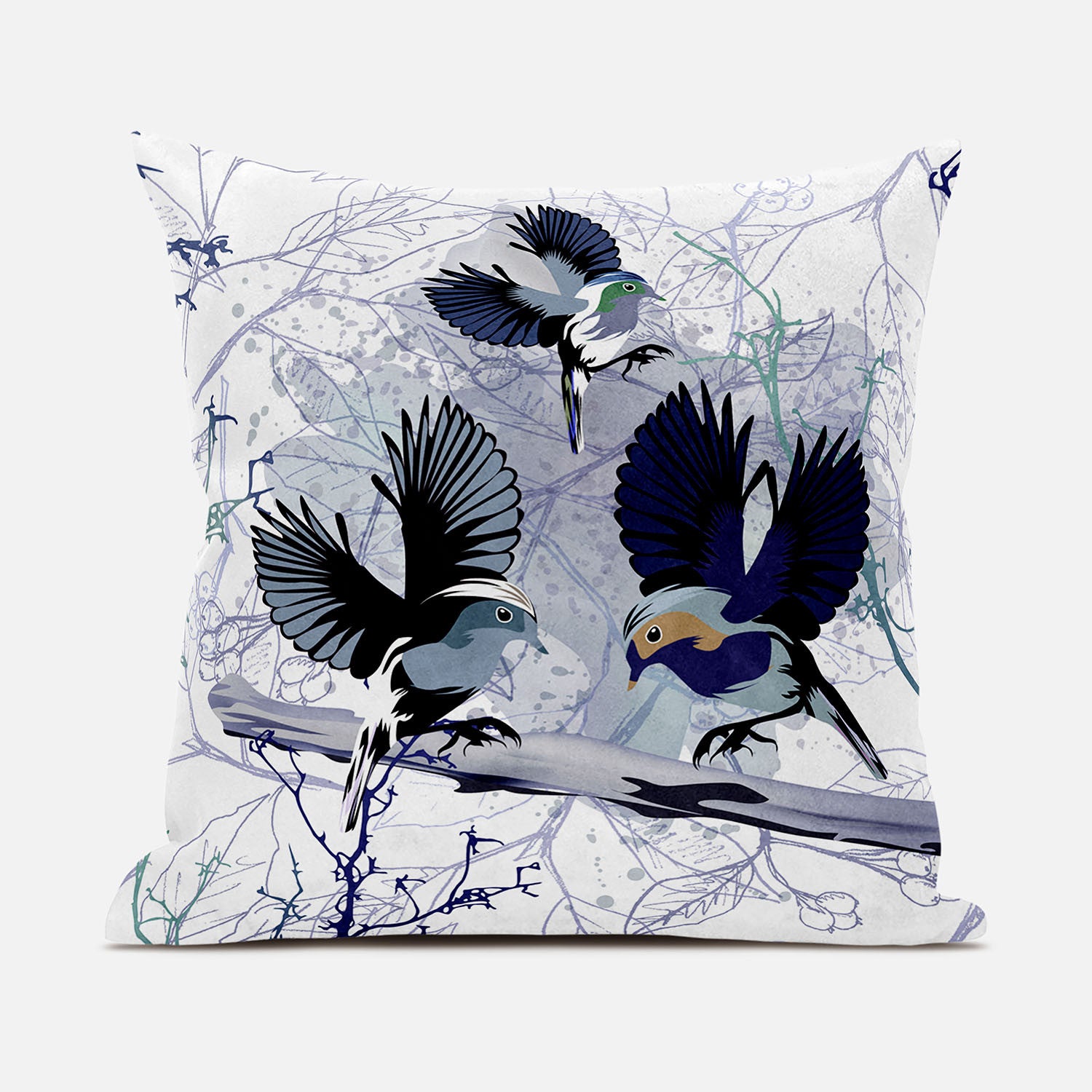 16x16 Black White Bird Blown Seam Broadcloth Animal Print Throw Pillow