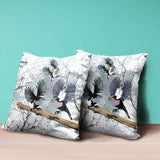 16x16 White Gray Black Bird Blown Seam Broadcloth Animal Print Throw Pillow