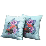 16x16 Blue Purple Brown Bird Blown Seam Broadcloth Animal Print Throw Pillow