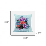 20x20 Blue Purple Brown Bird Blown Seam Broadcloth Animal Print Throw Pillow