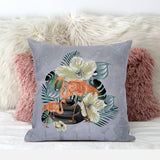 18x18 Green Orange Gray Bird Blown Seam Broadcloth Animal Print Throw Pillow