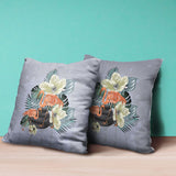 20x20 Green Orange Gray Bird Blown Seam Broadcloth Animal Print Throw Pillow