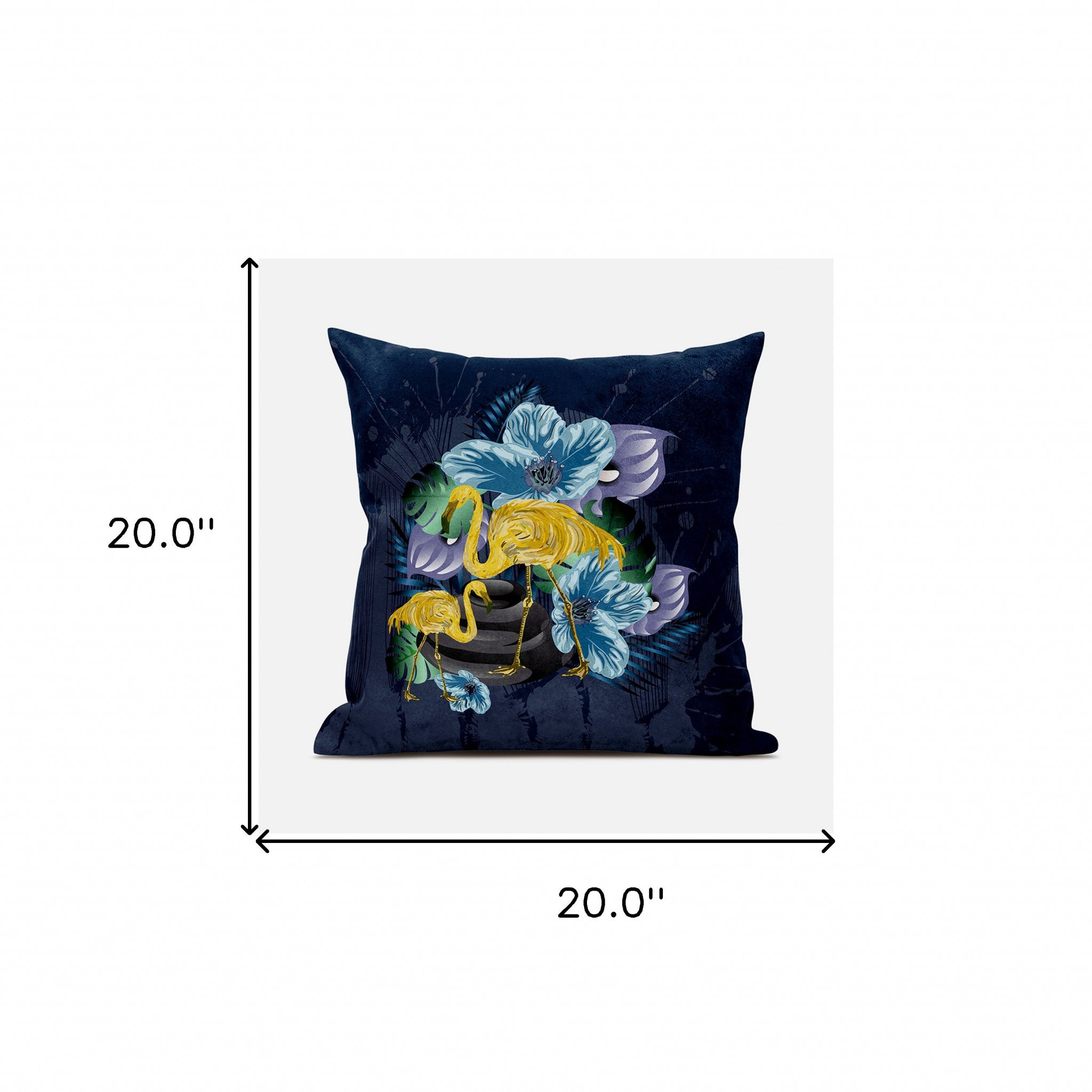 20x20 Blue Yellow Bird Blown Seam Broadcloth Animal Print Throw Pillow