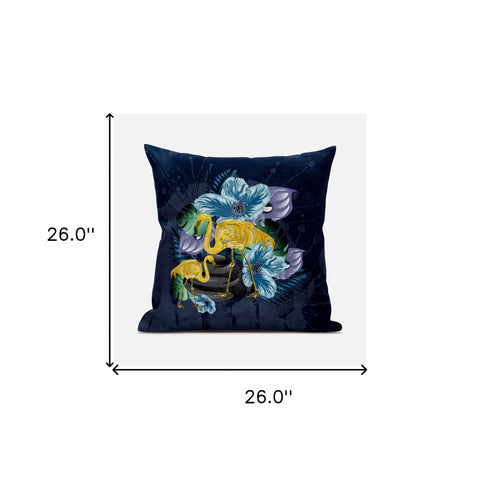 26x26 Blue Yellow Bird Blown Seam Broadcloth Animal Print Throw Pillow
