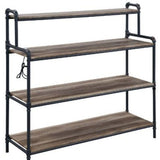 43" Antique Oak And Black Metal Four Tier Bookcase with USB Port
