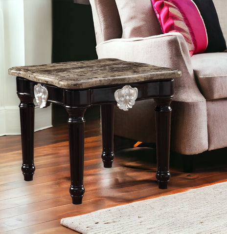 25" Black Manufactured Wood and Marble Square End Table