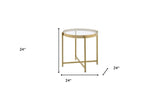 24" Gold And Clear Glass And Metal Round End Table