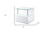 22" White Glass and Wood Square End Table With Two Shelves