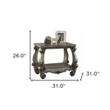 26" Antiqued Platinum Manufactured Wood And Polyresin Scroll Square End Table