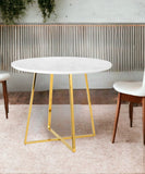 39" White Faux Marble and Gold Round Dining Table