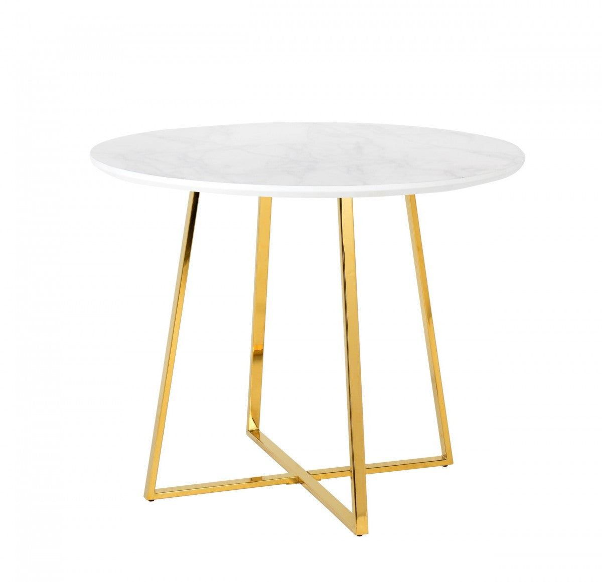 39" White Faux Marble and Gold Round Dining Table