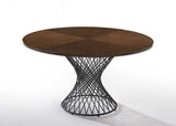 54" Walnut And Black Wood and Metal Hourglass Base Dining Table