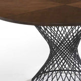 54" Walnut And Black Wood and Metal Hourglass Base Dining Table