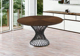 54" Walnut And Black Wood and Metal Hourglass Base Dining Table