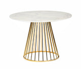 43" White And Gold Rounded Manufactured Wood And Stainless Steel Dining Table