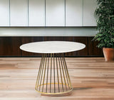 43" White And Gold Rounded Manufactured Wood And Stainless Steel Dining Table