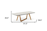 91" White And Walnut Rectangular Stone And Manufactured Wood Dining Table