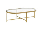 54" Gold And Clear Glass Oval Coffee Table