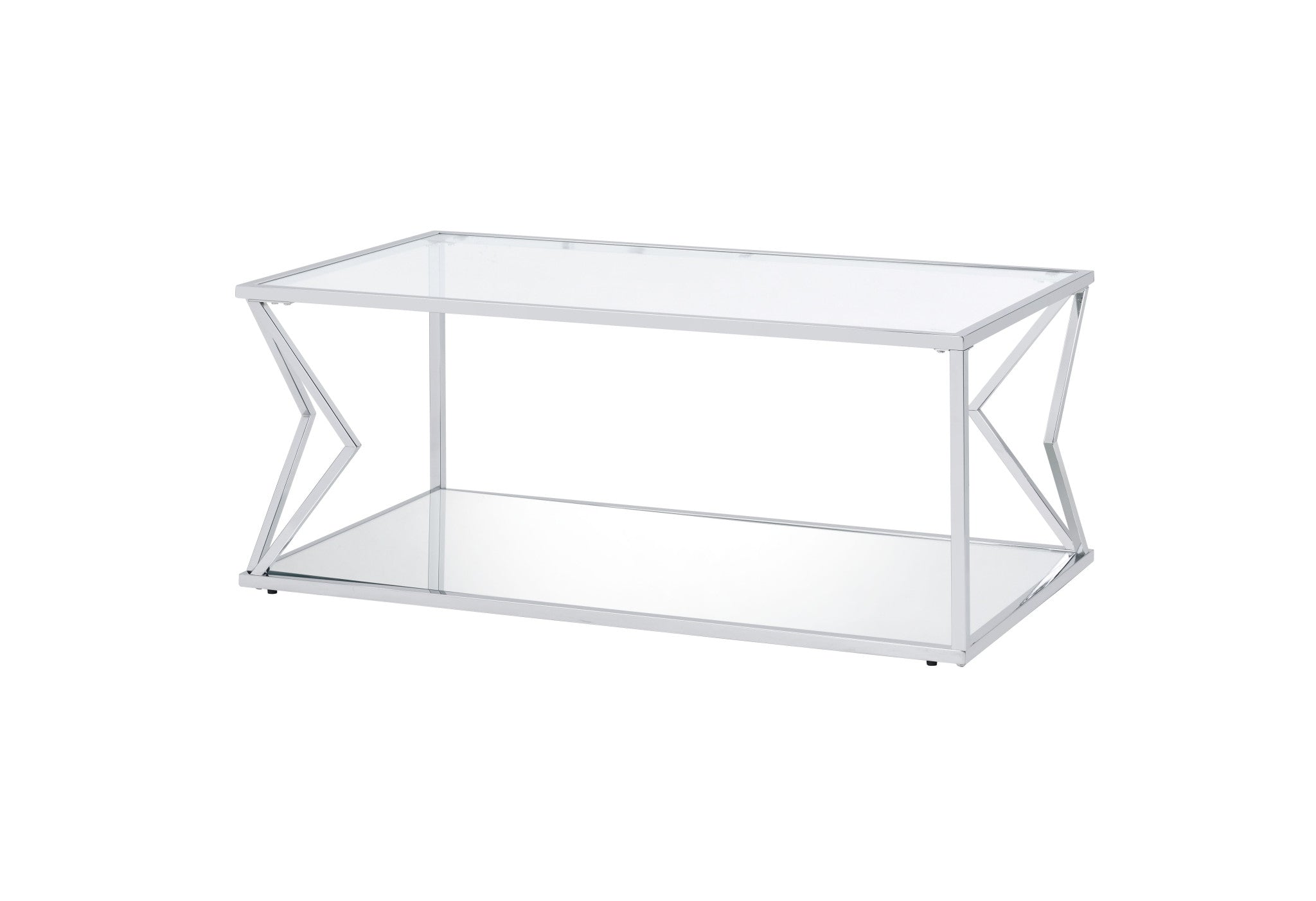 43" Chrome And Clear Glass Rectangular Coffee Table With Shelf