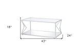 43" Chrome And Clear Glass Rectangular Coffee Table With Shelf