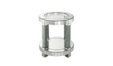 24" Clear Glass Round Mirrored End Table With Shelf