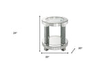 24" Clear Glass Round Mirrored End Table With Shelf