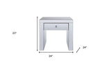 23" Silver Glass Square End Table With Drawer