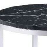 25" Chrome And Black Faux Marble And Metal Round End Table With Shelf