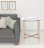 24" Champagne And Clear Glass And Metal Round End Table