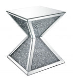 23" Silver Mirrored And Manufactured Wood Square Diamond End Table