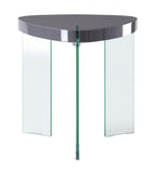 23" Clear And Gray Manufactured Wood And Glass Triangular End Table