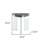 23" Clear And Gray Manufactured Wood And Glass Triangular End Table