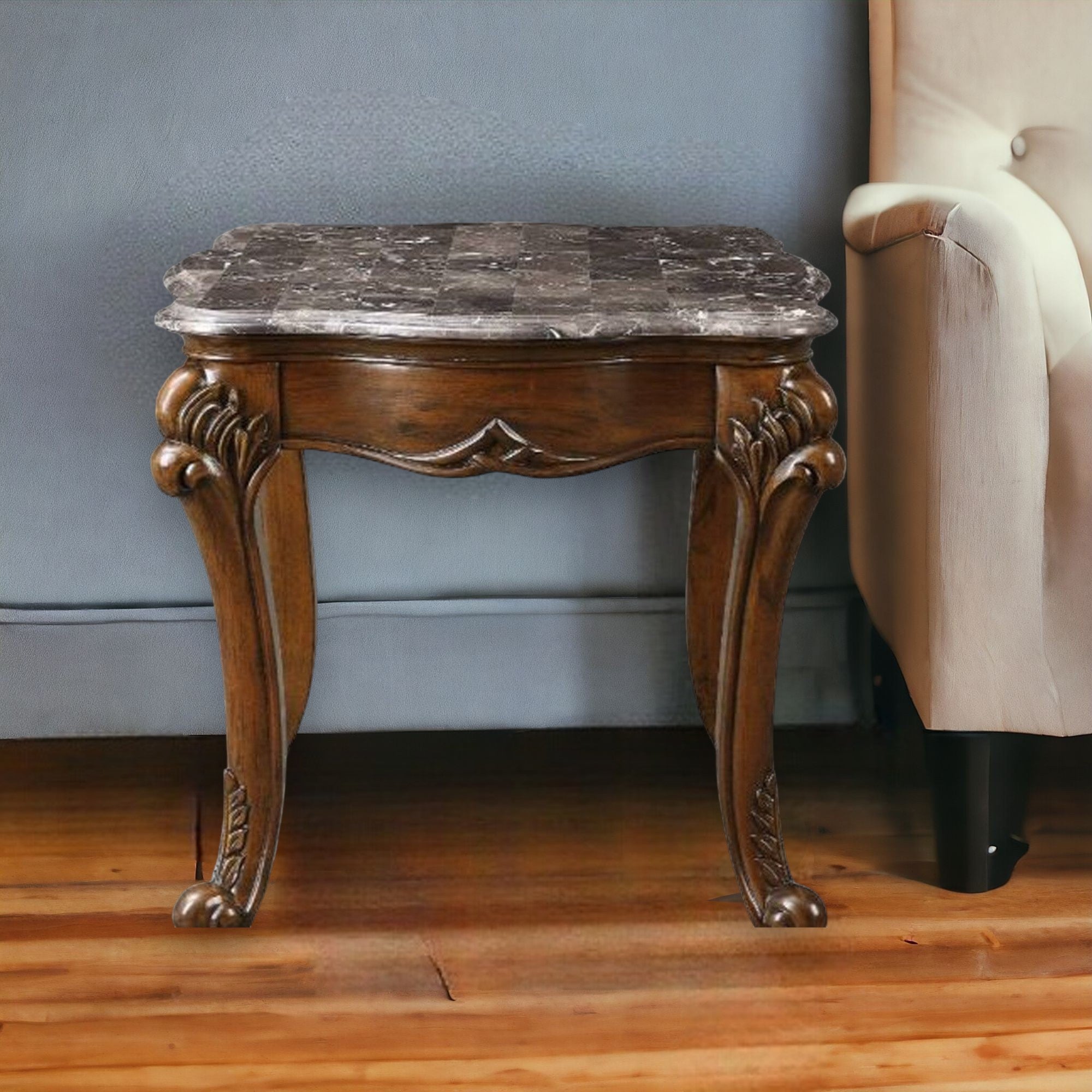 24" Cherry And Brown Marble  Polyresin Rectangular End Table