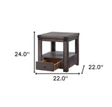 24" Ash Gray Square End Table With Drawer And Shelf