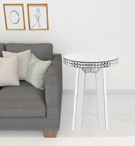 24" Silver Glass Round Mirrored End Table