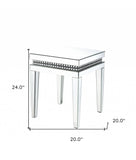 24" Clear And Silver Mirrored Square Mirrored End Table