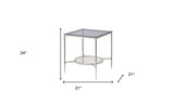 24" Chrome And Clear Glass And Metal Square End Table With Shelf