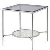 24" Chrome And Clear Glass And Metal Square End Table With Shelf